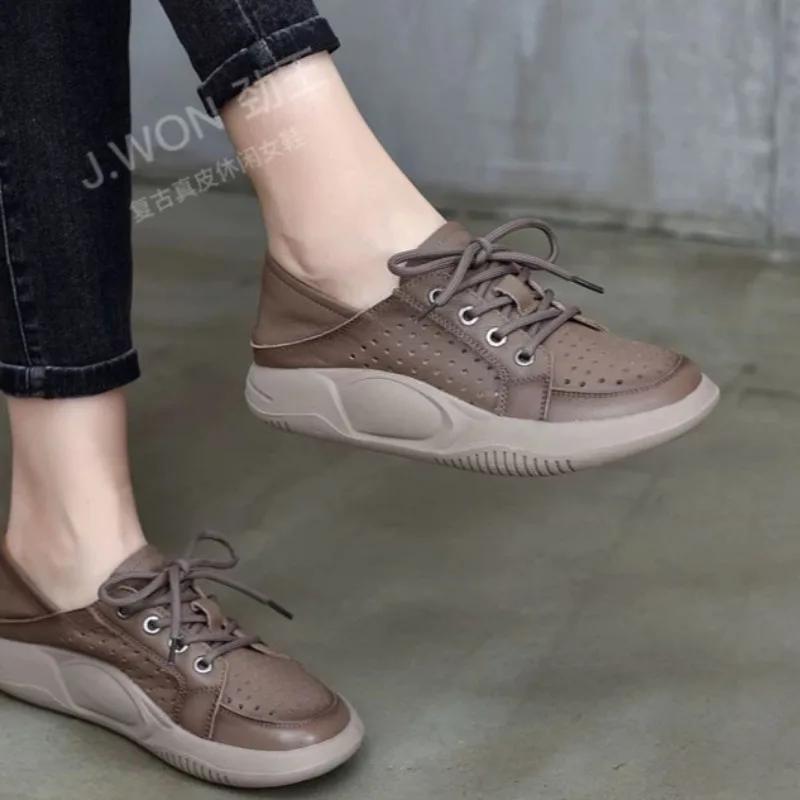 Fashion 2025 Fashion Ladies Shoes Front Lace-up Women's Vulcanize Shoes New Hollow Out Light Comfortable Best Seller Casual Flat Shoes