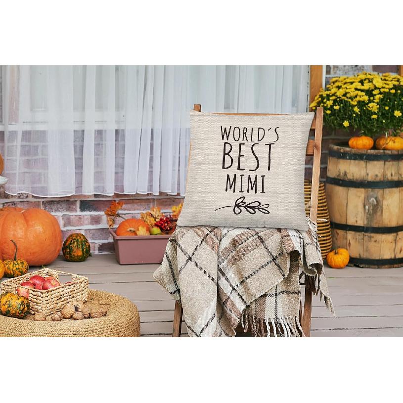 Mimi Gifts Pillow Covers 18x18, Best Grandma Gifts for Mother's Day Birthday from Grandkids, World's Best Mimi Decorative Throw Pillow Cover for Home