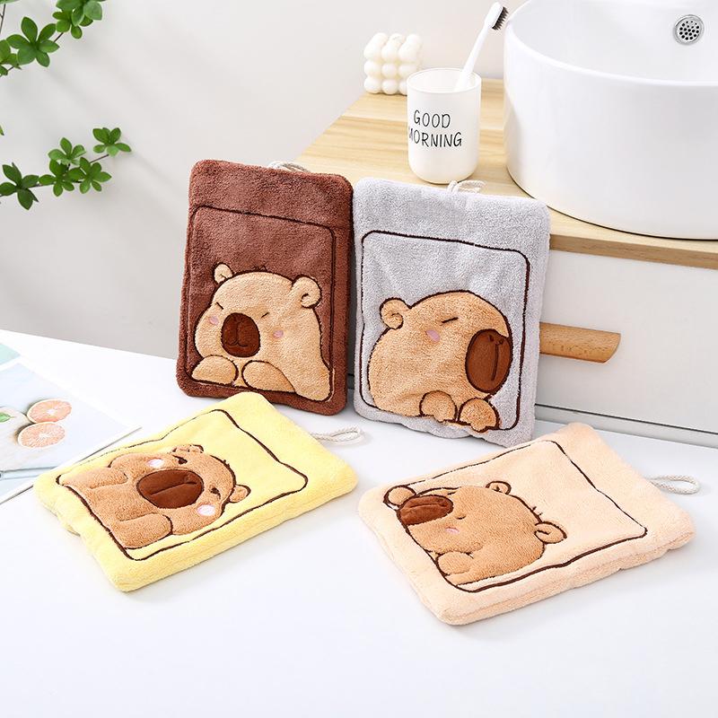 Милое полотенце для рук Capybara полотенце для рук Коралловый флис впитывающие полотенца для купания кухонные подвесные полотенца Мягкая тряпка для мытья посуды