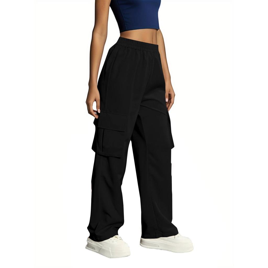 Женские модные повседневные спортивные однотонные брюки-карго с высокой талией и карманами-флипами
