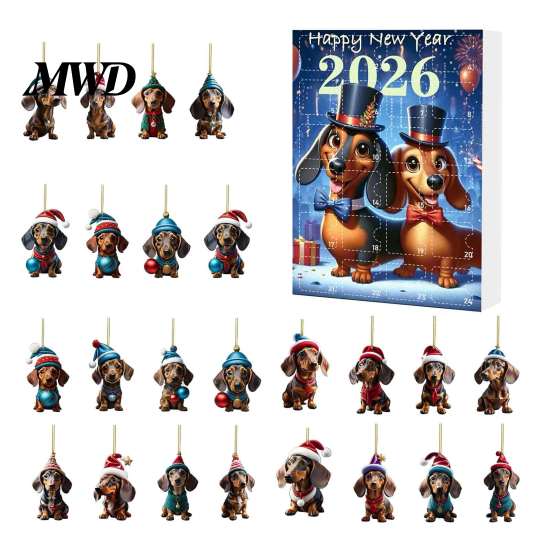 Cute Pet Hanging Ornaments Dachshund Advent Calendars 2026, 24 Days 2D Acrylic Pendant Christmas Holiday Countdown Calendar Calendar, Collectible Dog