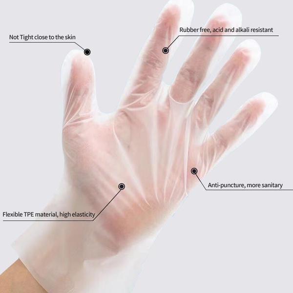 100Pcs/Box Gloves TPE Disposable Gloves Transparent Non-Slip Work Safety Food Grade Household Cleaning Gloves Disposable Gloves
