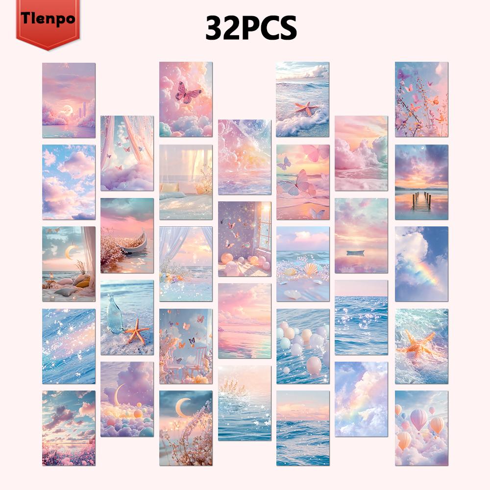 32 шт., открытки из коллекции эстетики небесных облаков, наклейки на стену, почтовые открытки, поздравительные открытки, DIY открытки, сувенирные открытки