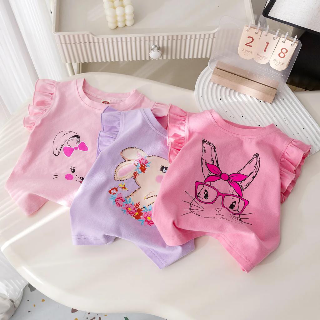 Милая детская майка с летающими рукавами для девочек, футболка с короткими рукавами принцессы из мультфильма