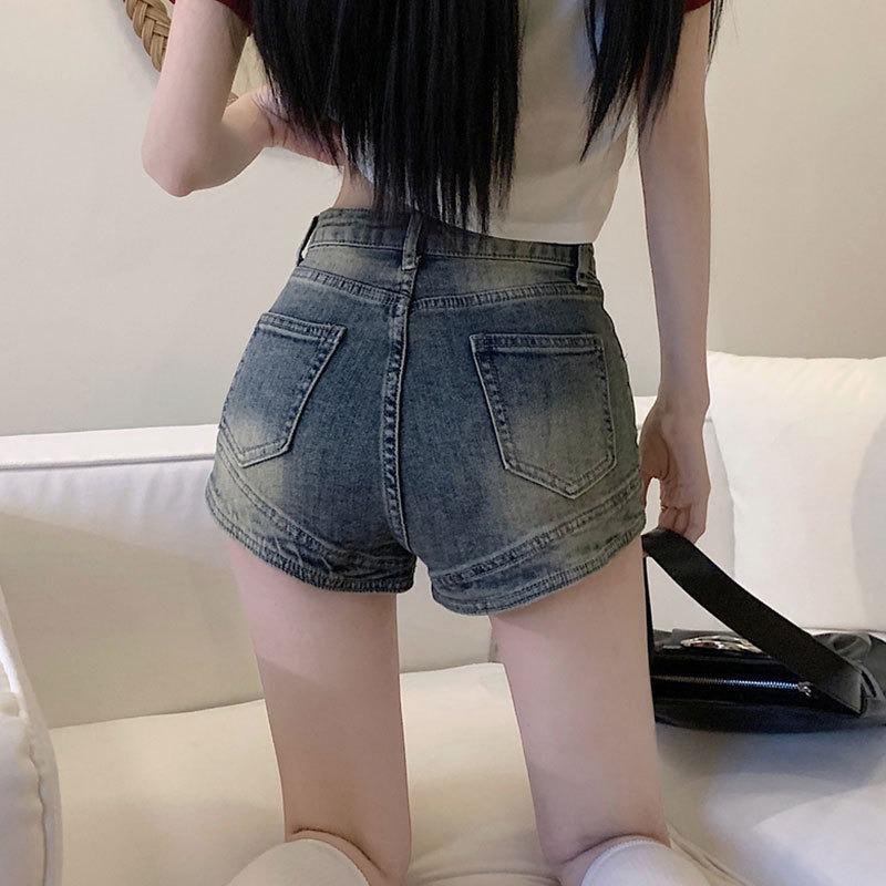 Vintage Vintage Denim Shorts for Women's Summer Pints with High Waists and Spandex Bottoms