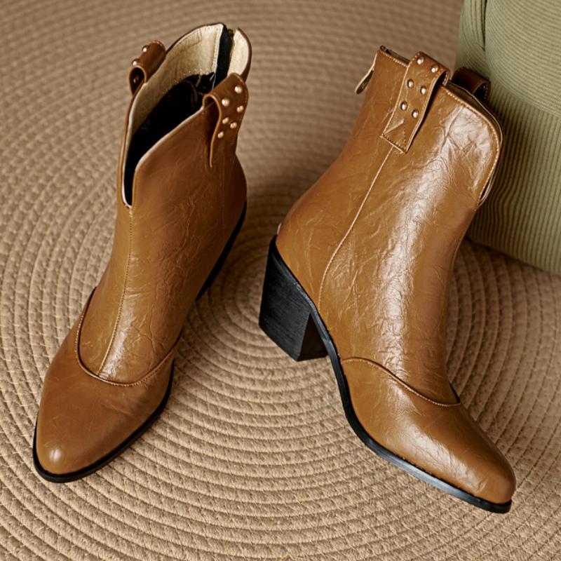 Fashion Big Size 45 Women's Ankle Boots Brown Black Short Riding Boot Low Heels Autumn Winter Shoes Lady Brand New 2024 Trends