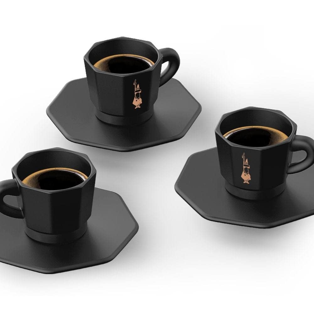 Bialetti Набор из 4 чашек для эспрессо с блюдцем, черный