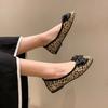 Fashion 2024 Autumn New Square Toe Bow Tie Flat Casual Shoes Women Fashion Leopard Designer Soft Sole Loafers Female Slip On Lazy Shoes