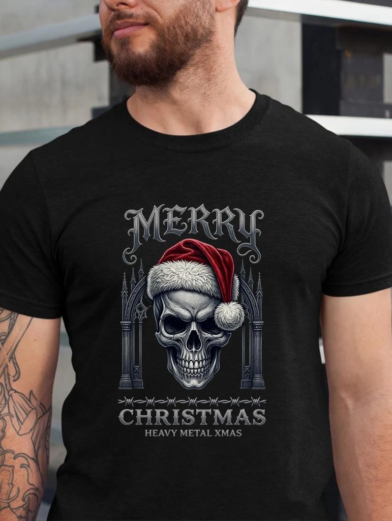 Merry Christmas Heavy Metal T-Shirt - Xmas Holiday Gothic Skull Santa Unisex Tee