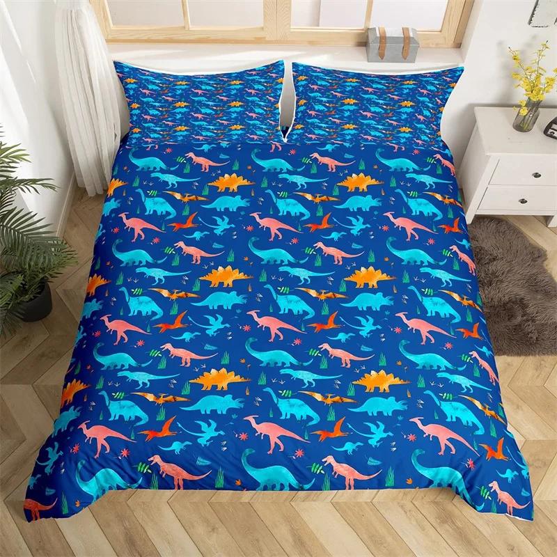 Cartoon Dinosaur Duvet Cover Cute Animal Bedding Set Microfiber Jungle Dino Christmas Theme Quilt Cover Single Double King Size
