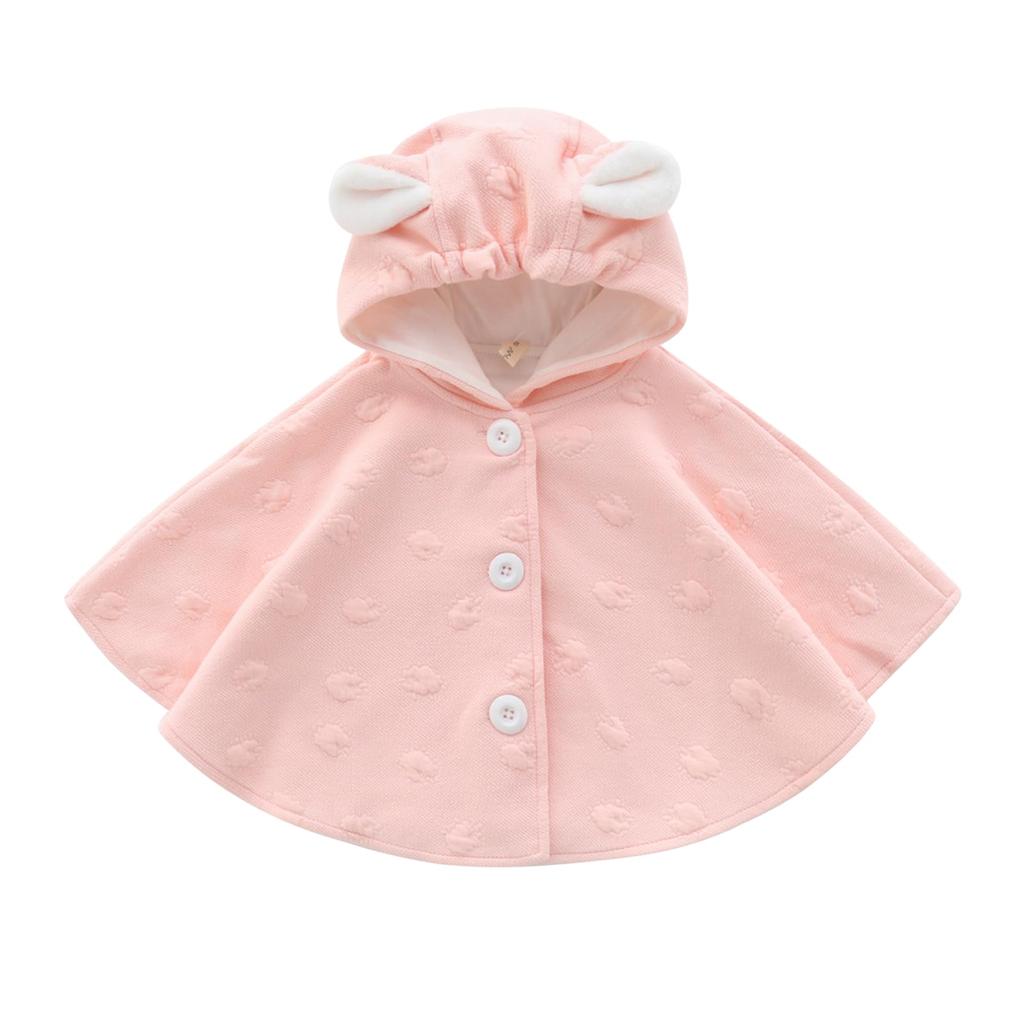 Baby Kids Poncho Bear Ear Floral Pattern Cold Protection Windproof Warm Front Opening Hooded Clothes for Girls Boys Boa Cotton Cloak Cape UV