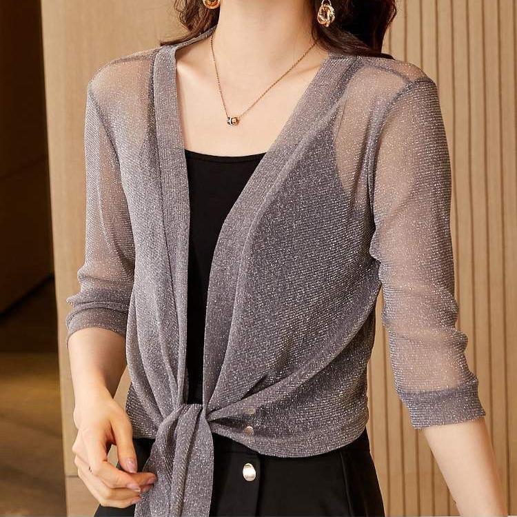 Короткая солнцезащитная одежда для женщин, летняя крупная сетчатая шаль, тонкий кардиган, короткое пальто, топ для женщин