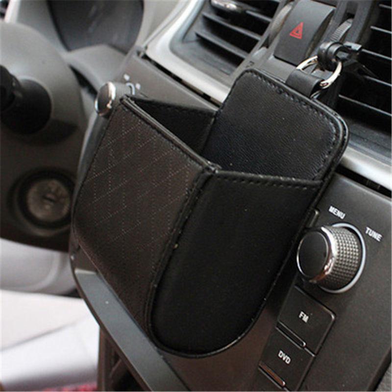 1pc Car Dashboard Storage Bag Leather Hanging Tidy Organizer Phone Glasses Holder Car Accessories