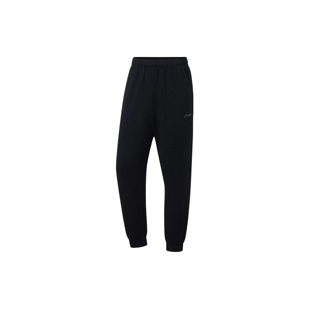Li-Ning Pure Color Elastic Waist Cuffed Eco-Friendly Ice Silk Comfort Casual Pants Men Bottoms Black AKLT287-1