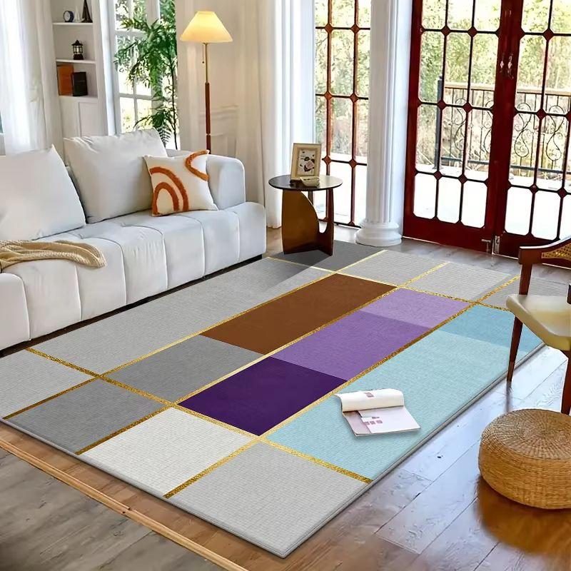 VIKAMA Modern Abstract Geometric Rug—Non-slip, Washable Living Room Sofa Rug and Bedroom Area Rug for Home Decor