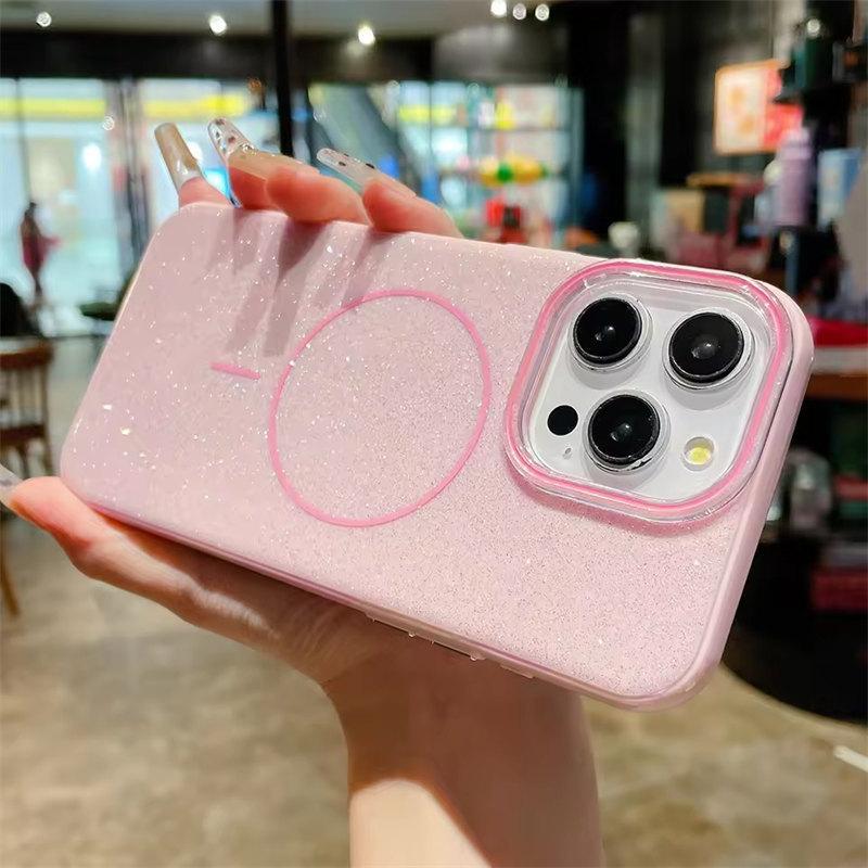 Роскошный блестящий чехол Magsafe Magnetic Case для iPhone 16 13 15 14 Pro Max Wireless Charge Мягкий силиконовый противоударный чехол