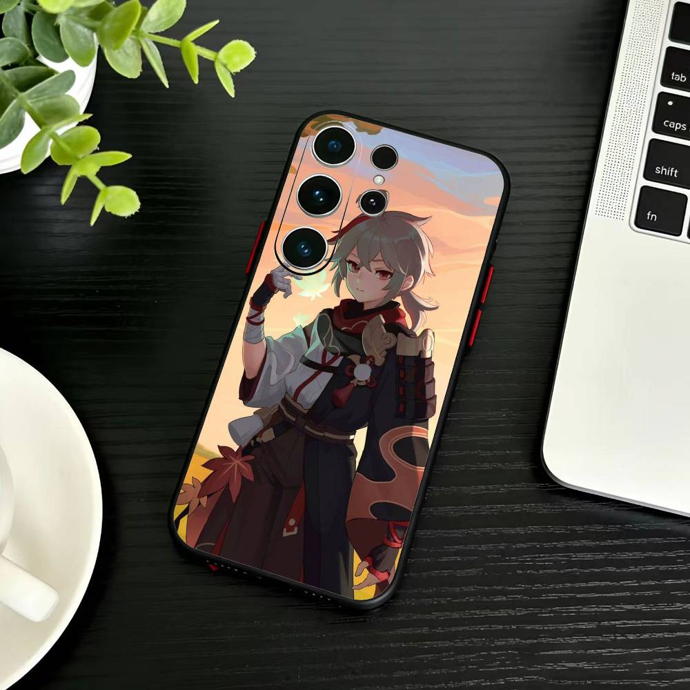 Чехол для телефона Genshin Y-Каэдэхара Кадзуха для Samsung S26, S25, S24, S23, S22, S30, S21, Ultra, Plus, FE 5G, Черный, Мягкий