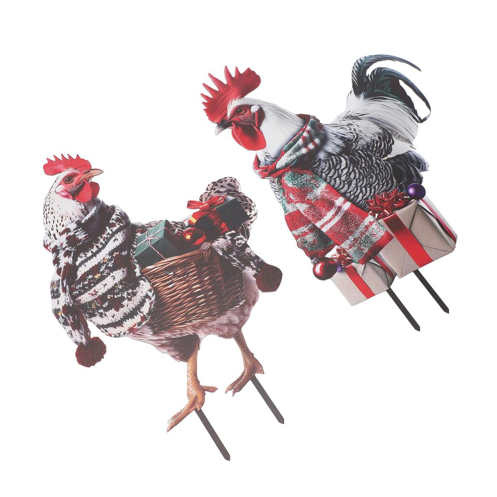 Metal Rooster Statue Ground Stake Iron Art Chicken Ornament for Outdoor Garden Courtyard Lawn
