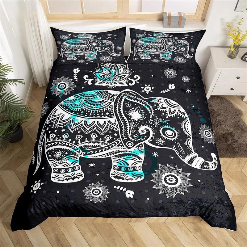 Tribal Ethnic Elephant Duvet Cover Exotic Style Bedding Set Boho Mandala Flower Paisley Quilt Cover Polyester Comforter Cover