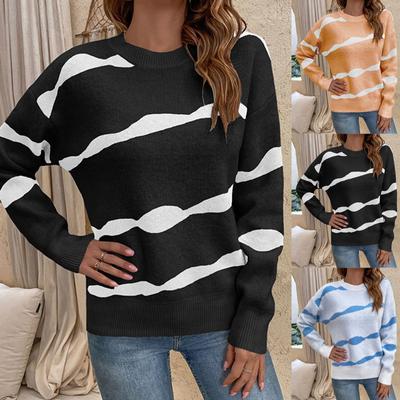 Женский повседневный модный вязаный свитер контрастного цвета с длинными рукавами 2022