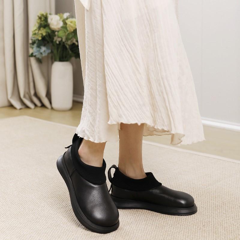 Johnature Женские туфли на плоской подошве из натуральной кожи в стиле ретро, ​​однотонные лоферы без шнуровки на мягкой подошве с круглым носком