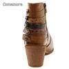 Fashion Comemore Punk Women Boots 2025 Female Autumn Winter Leather Cowboy Western Ankle Boot Buckle Women High Heel Booties Botas Mujer