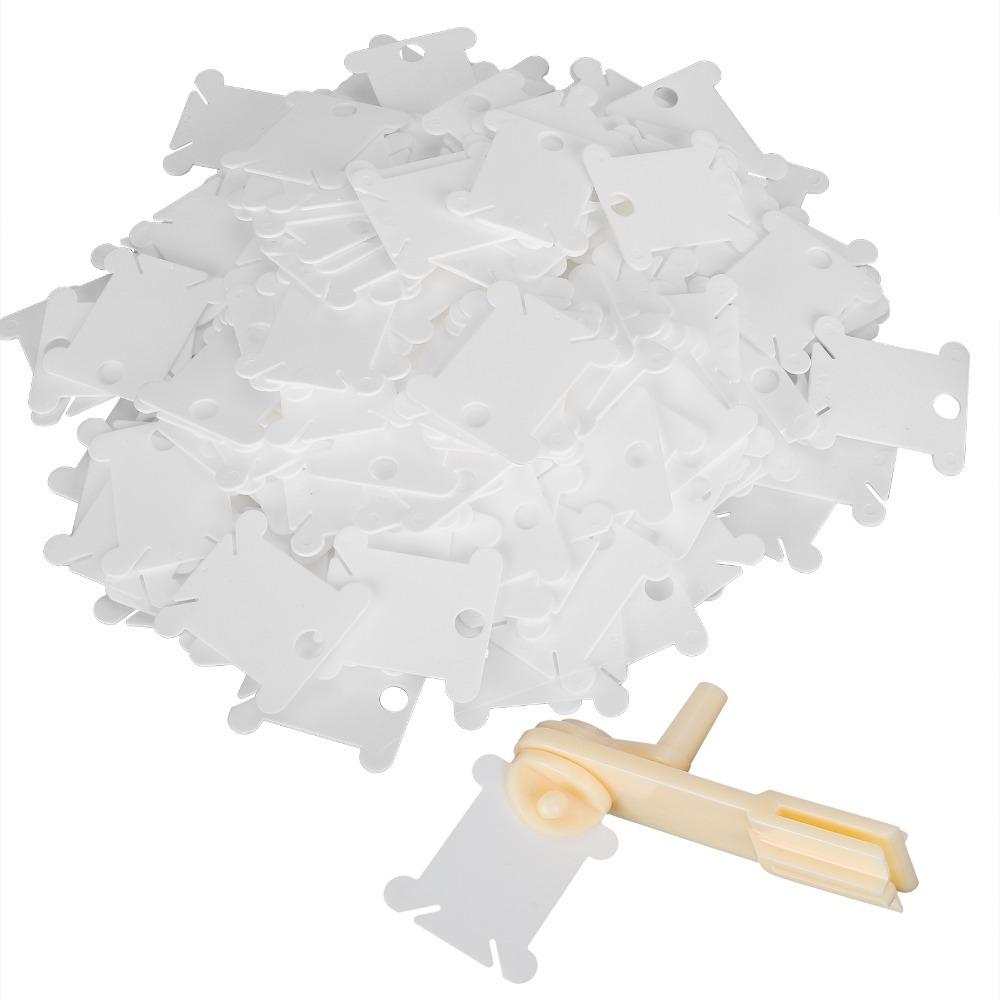 200pcs White Plastic Thread Winder Plate Bobbin Winder Embroidery Floss Bobbins Cross Stitch