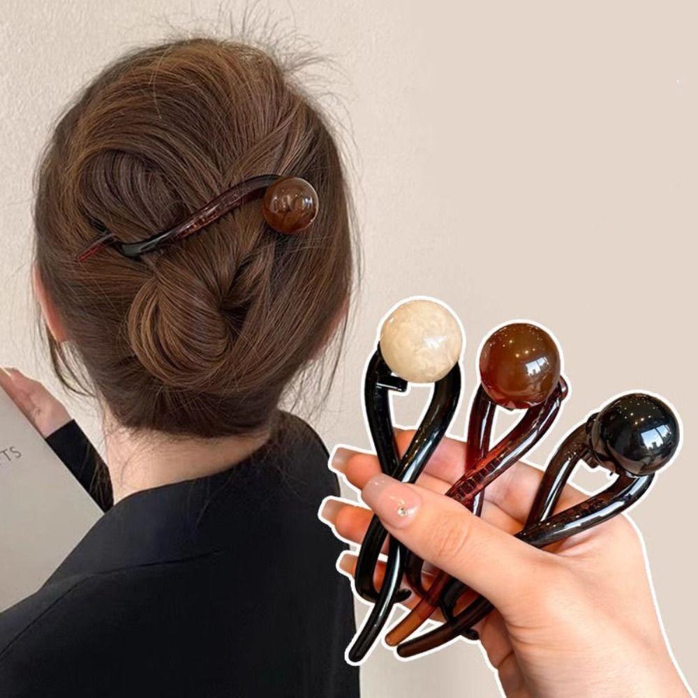 Frog Buckle Line Grab Clip Hairpin Ponytail Clip Elegant Bead Twisted Clip Gift