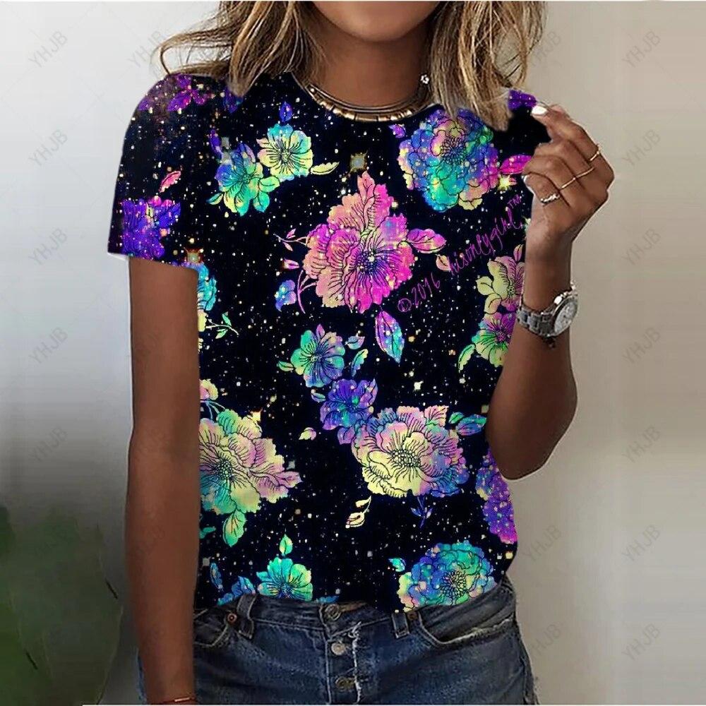 Summer O-Neck Casual Bohemian Print Ladies Tee Shirts Lion 3D Print T Shirt Women Fashion Loose Short Sleeve Tops Oversized