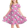 Sanrio Новое Летнее Платье для Девочек Модное Мультяшное Милое Киннаморолл и Хелло Китти Платье с 3D-печатью Детская Одежда с Коротким Рукавом Принцессы