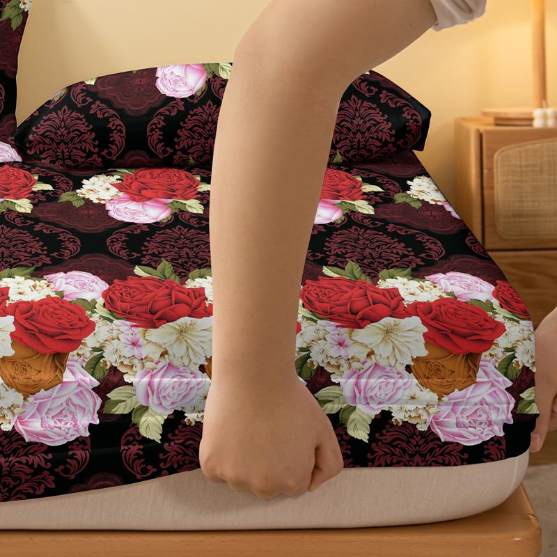 1 Simple Modern Plant Flower Printed Matte Fitted Sheet, Bedroom Printed Bed Cover, Bedding (Excluding Pillowcases)