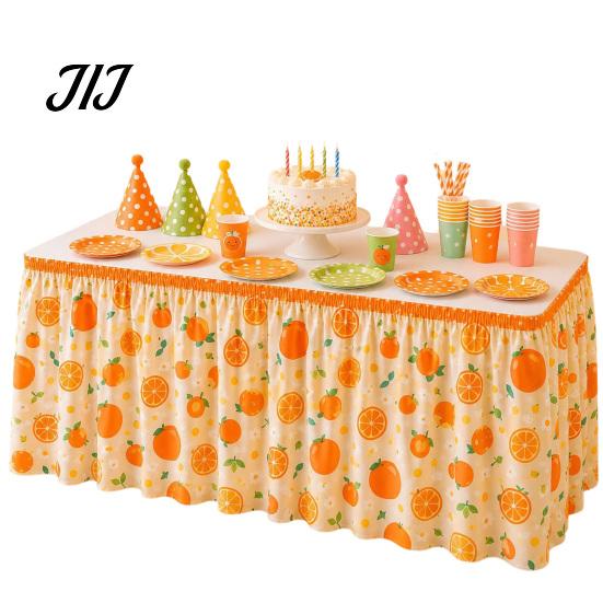 Easy Install Table Skirt with Elastic Floral Fruit Skirt, 6Ft x 29.5in Pleated Home Dining Decor Teacher Desk for Classroom, Office Decor, Party