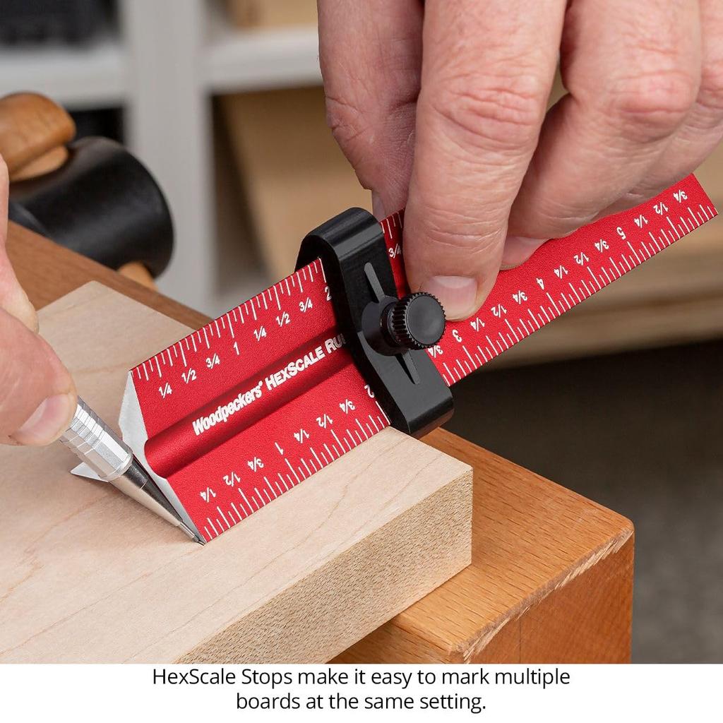 Woodpeckers Hexscale 900MM Woodworking Ruler with Centering R2L L2R Architect Style Rule, 36" / 6-in-1 Stops, Inch, Metric, Scale, & Measurements,