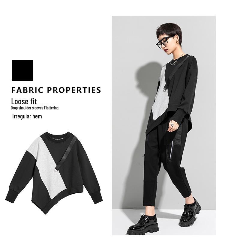 Европейско-американская осенняя футболка с цветными блоками для полных женщин, повседневная, с длинным рукавом