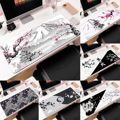 Коврик для мыши Ink Cherry Blossom, большой офисный коврик для стола, коврик для мыши Life Black and White Series, резиновый, нескользящий