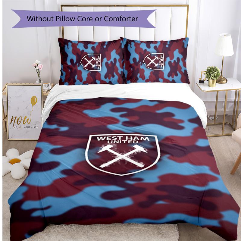 West Ham United Football Printed 3 Pieces Bedding Set, Comfortable Skin Friendly Bedroom Duvet Cover Set
