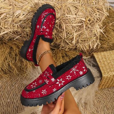 Зимние новые больших размеров рождественского цвета на толстой подошве плюшевые утолщенные шерстяные замшевые снежные хлопковые ботинки женские