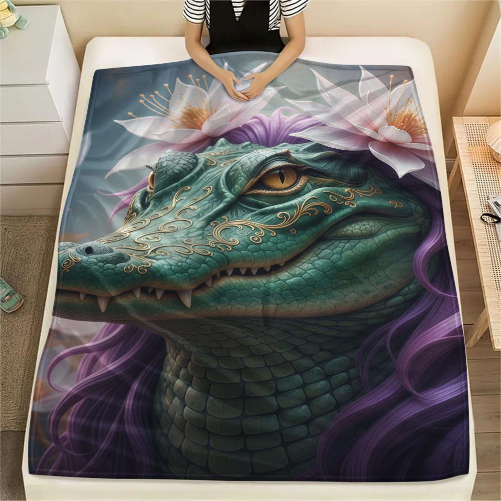 1Pc Animalswearingflowers Print Flannel Blanket, High quality Comfortable for All Seasons, Home Decor, Warmth and Comfort, Perfect for Christmas Gifts