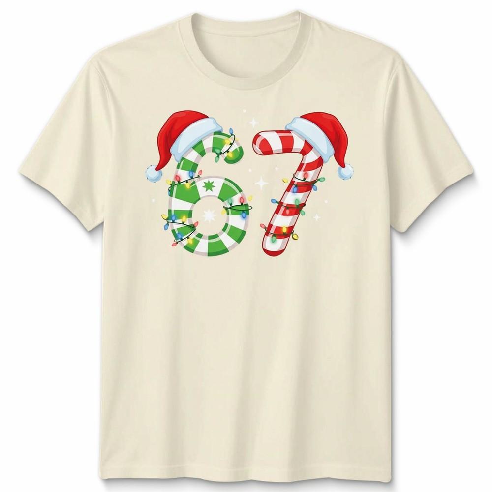 Six Seven 67th Birthday Christmas Candy Cane Numbers Unisex Unisex Graphic Tee