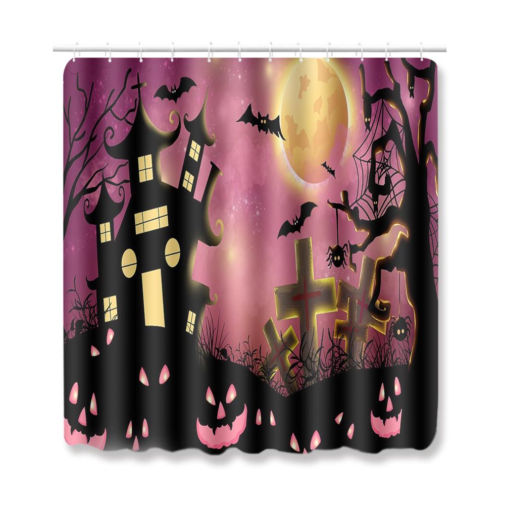 Halloween Shower Curtain Floor Mat Combination Four-Piece Set Bathroom Toilet Carpet Shower Room Foot Mat