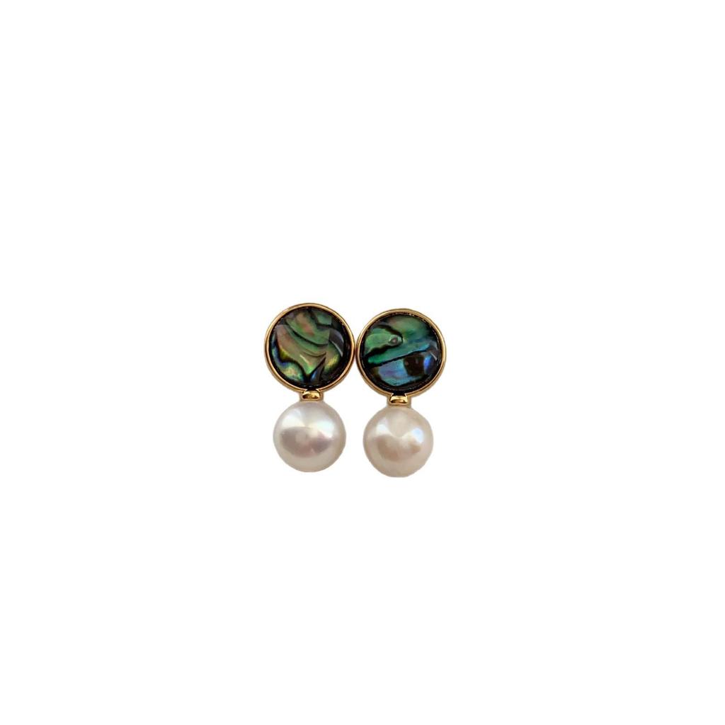 High-End Temperament Fritillary Round Pearl Stud Earrings Elegant Niche Abalone Shell Unique Earrings Women'S Earrings