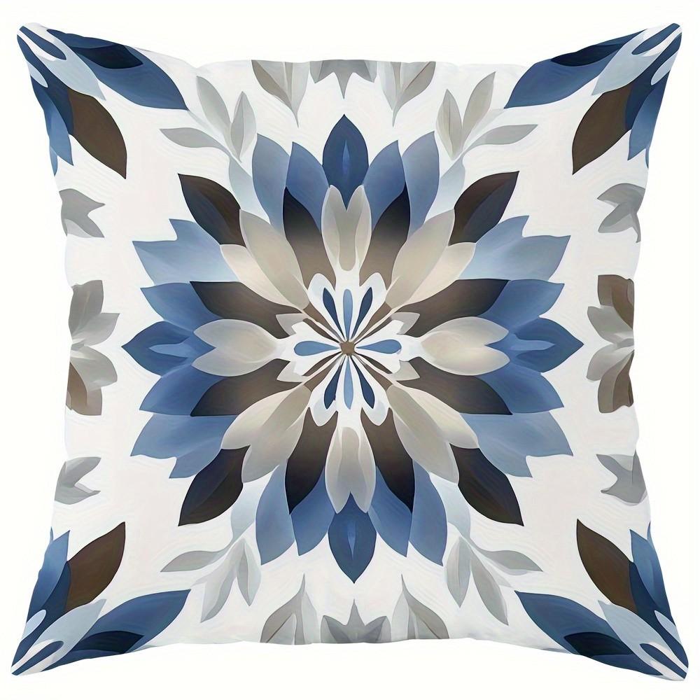 Blue Floral Patterns Decorative Pillow Covers Pattern Cushion Cover Suitable For Sofa Bedroom Car Pillow Cover
