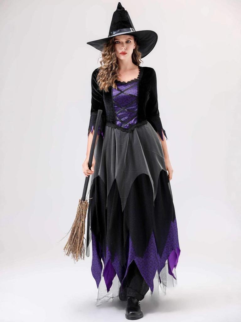 Черно-фиолетовый костюм ведьмы-вампира для взрослых и детей - Идеально подходит для Хэллоуина и сценических выступлений