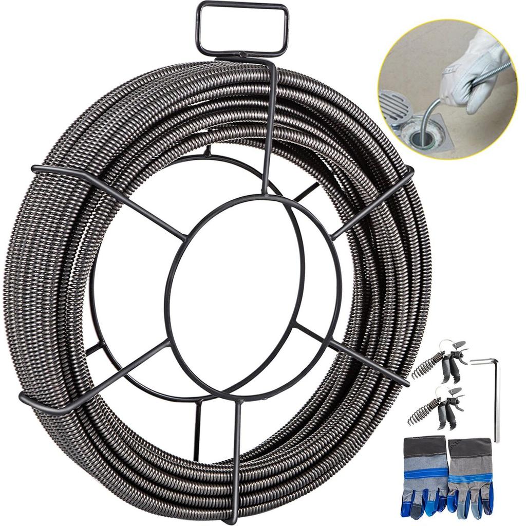 Drain Cleaning Cable 50 Feet x 3/8 Inch Solid Core Cable Sewer Cable Drain Auger Cable Cleaner Snake Clog Pipe Drain Cleaning Cable Sewer Drain Auger