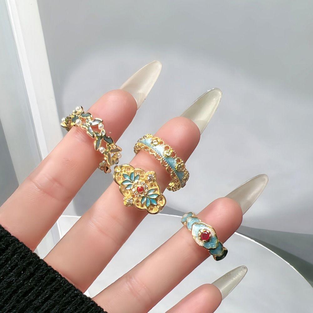 Кольцо с эмалью в китайском стиле, изысканные металлические открытые кольца, модные китайские винтажные кольца для женщин