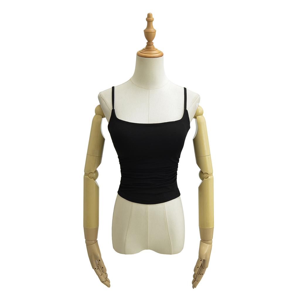 Сексуальный европейский и американский стиль, боковая плиссированная майка, пикантный женский стиль, плоский короткий жилет, эластичный топ