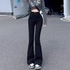 Женские черные джинсы с завышенной талией, облегающие, микроклеш, весна/осень 2025, корейский стиль, брюки в пол
