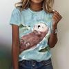 3D Printed Cute Otter T-Shirt For Women Crane Animals Pattern Tees Summer Casual Short Sleeves Oversized T Shirts O-Neck Tops
