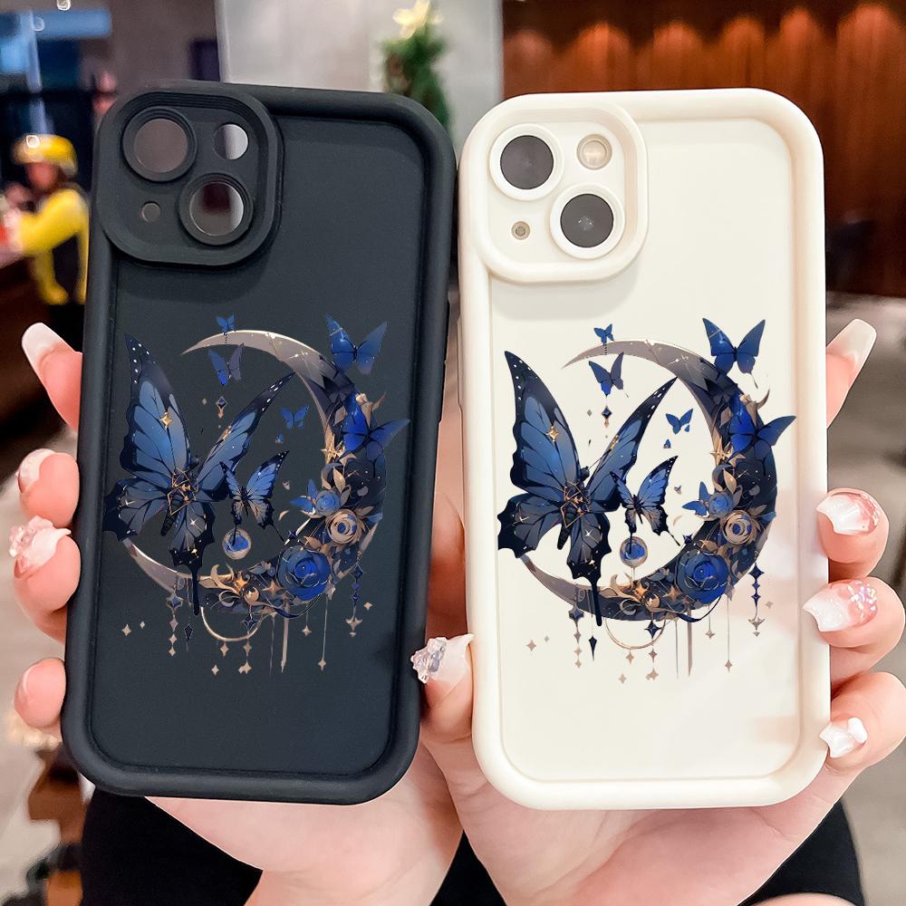Butterfly Moon Pattern Phone Case for iPhone Samsung Galaxy Xiaomi Redmi POCO HUAWEI Honor Shockproof Rubber Soft Flexible Cover Casing