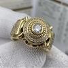 Gorgeous Men Rings Gold Copper Color Square Round White Stone Classic Design Party Accessories Gift